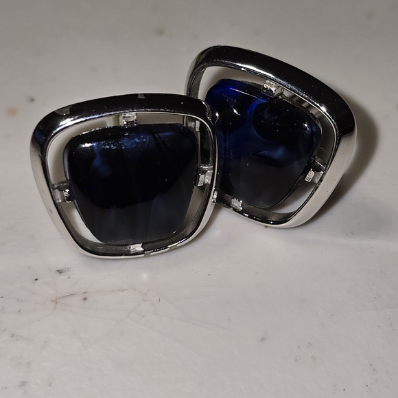 Blue Marbled Glass Silver Tone Cuff Links 18 Pre Owned - Picture 4 of 5